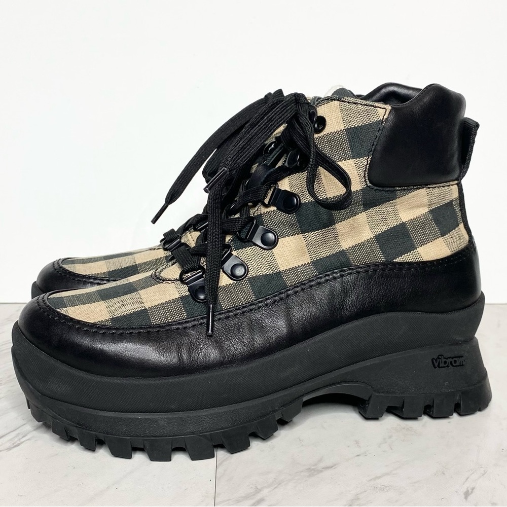 Loeffler Randall Owen Lace Up Check Chunky Hiker Boot 6.5 M
